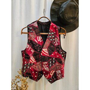 Unisex Stitched Red Black and White Patchwork Vest Paisley Dot Stripe Clamper